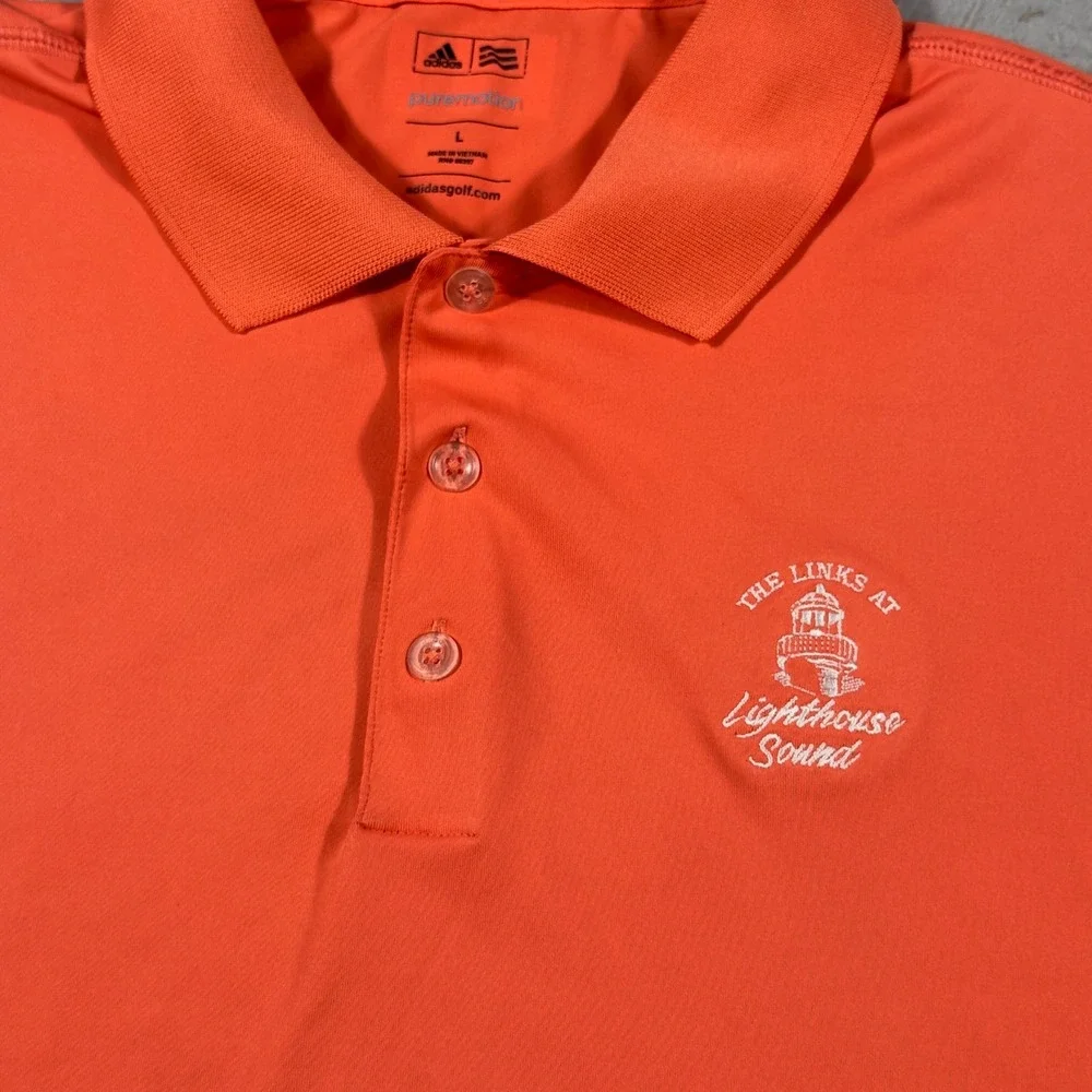 Adidas Puremotion Mens Orange Golf Polo Shirt The Links Lighthouse Sound Large